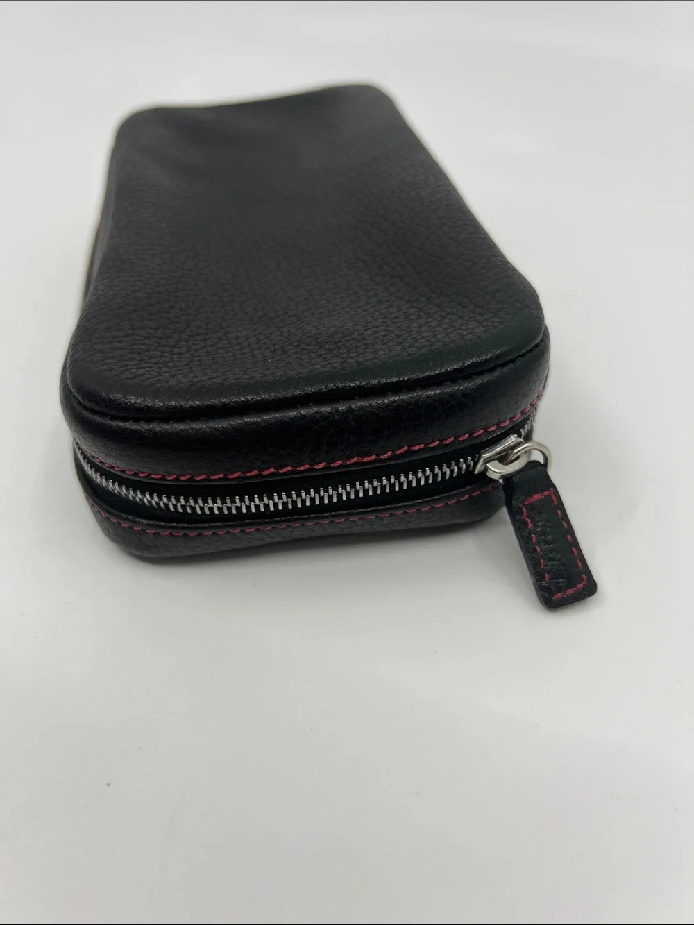 Coach Black Leather zip around Jewelry case with red stitching pig suede lined